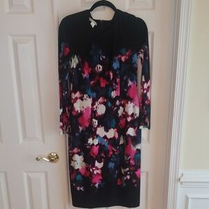 Maggy London Pink and Black Sheath Dress Long Sleeve Mock Neck